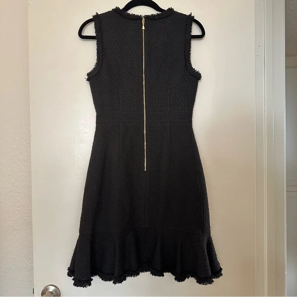 Kate Spade Black Ruffle Tweed Dress Sleeveless Trim